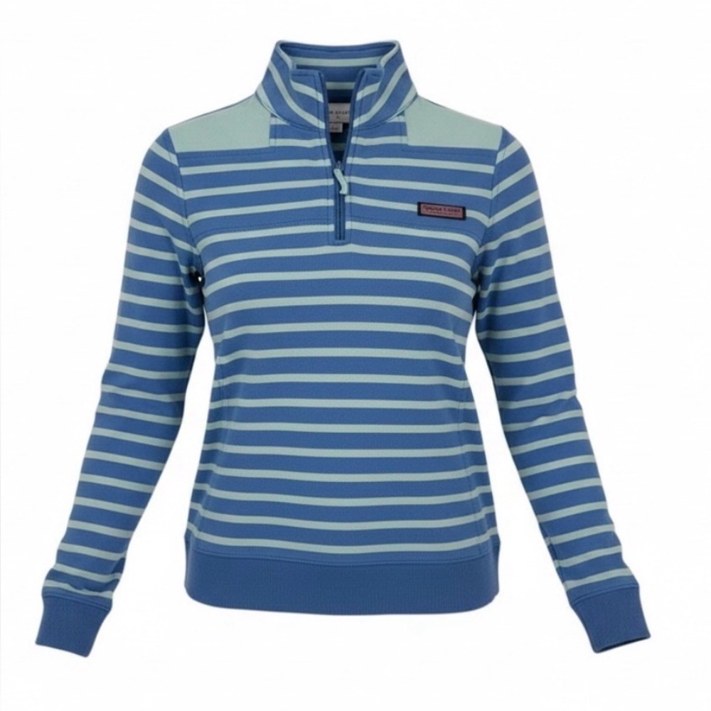 Vineyard Vines Striped Mock Neck Quarter Zip Cotton‎ Pullover Preppy XXS Coastal